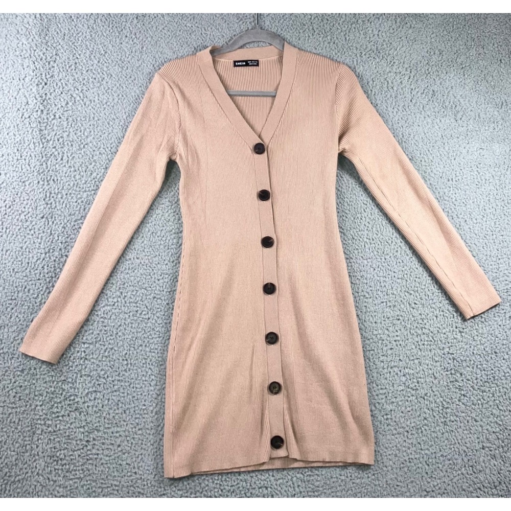 Button Front Dress Women Medium Ribbed Knit Long Sleeve Bodycon‎